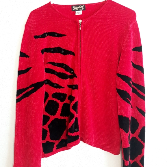 Vintage Red and Black Animal Print Cardigan - Size XL Full Zip Sweater - Picture 7 of 7